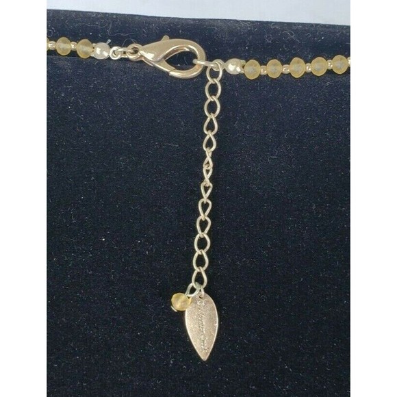 Coldwater Creek Necklace Yellow & Gold Tone Beaded Stamped Floral Pendant 19" - Picture 4 of 10